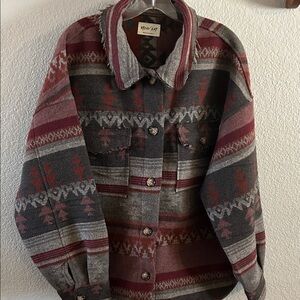 Women's Patterned Utility Jacket in Red and Gray